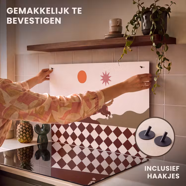 Hond - Abstract - Dieren - Modern - Bruin Inductie beschemer met haakjes klein -ky-ophangen-nl