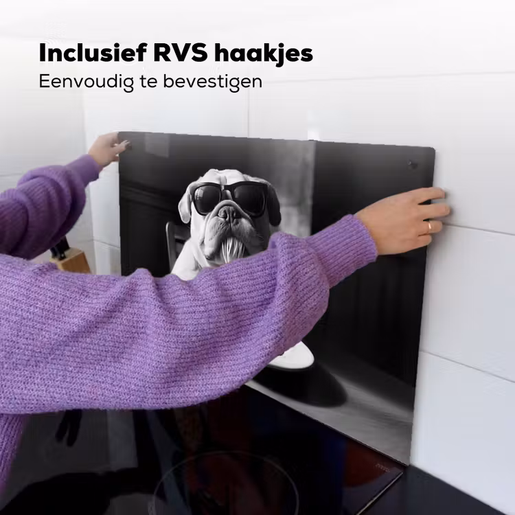 Hond - Bulldog - Pasta - Bril - Stoer - Dieren Inductie beschemer met haakjes klein -ky-ophangen-nl