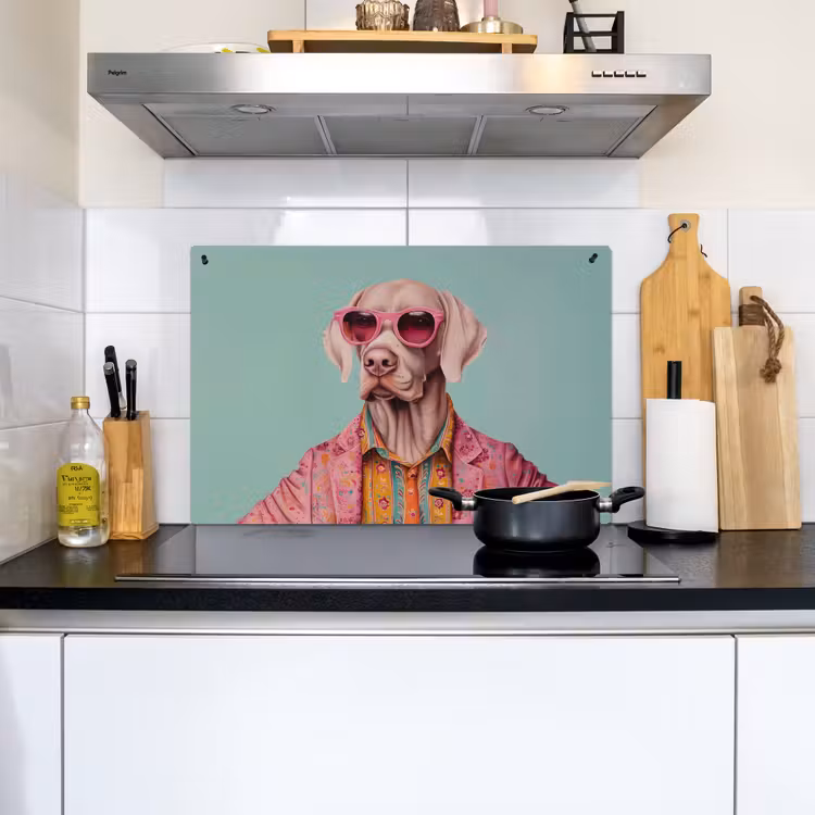 Hond - Overhemd - Bloemen - Bril Inductie beschemer met haakjes klein -sfeer2