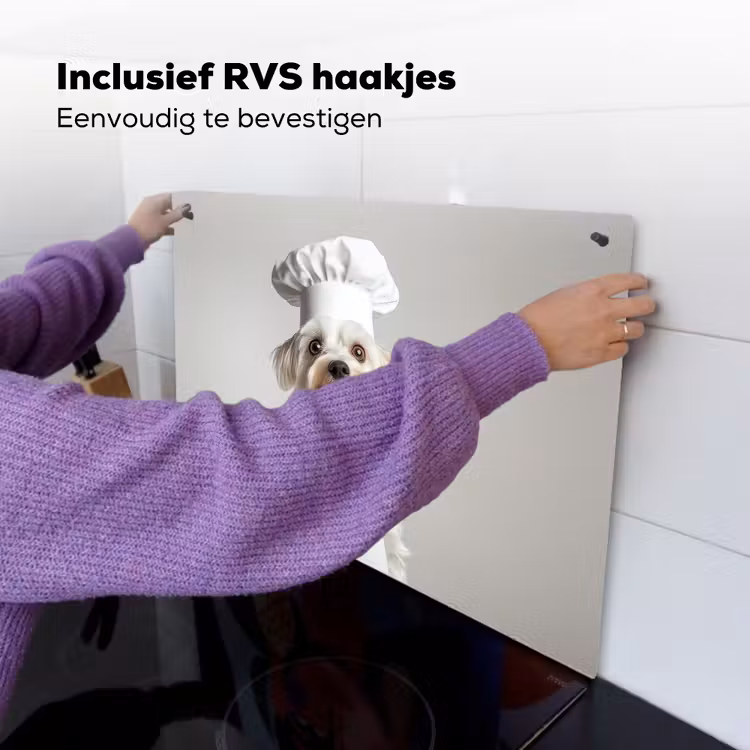 Hond - Wit - Kok Inductie beschemer met haakjes klein -ky-ophangen-nl