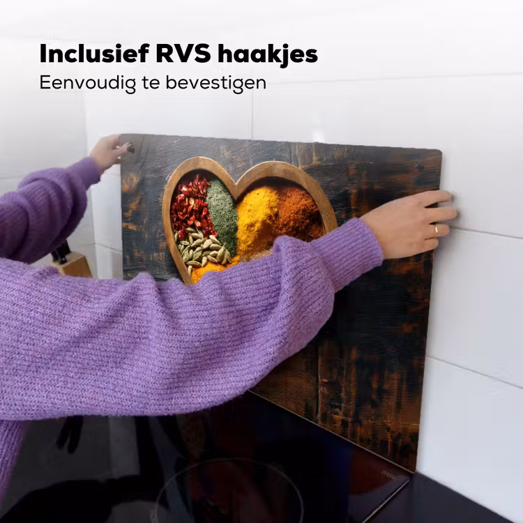Houten - Hart - Kleurrijke - Specerijen Inductie beschemer met haakjes klein -ky-ophangen-nl