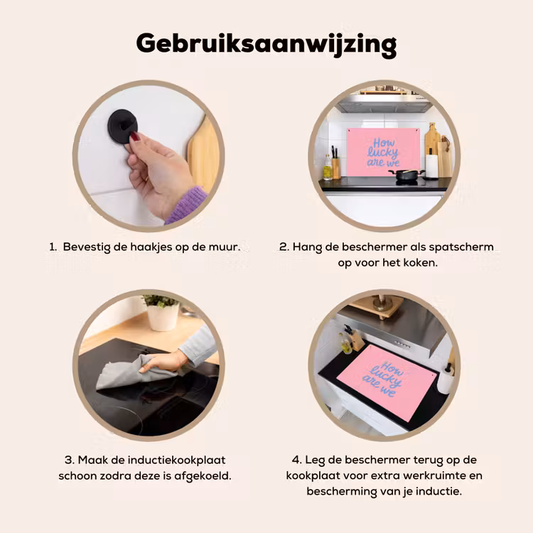 How lucky are we - Klavervier - Roze - Blauw Inductie beschemer met haakjes klein -ky-gebruik-nl
