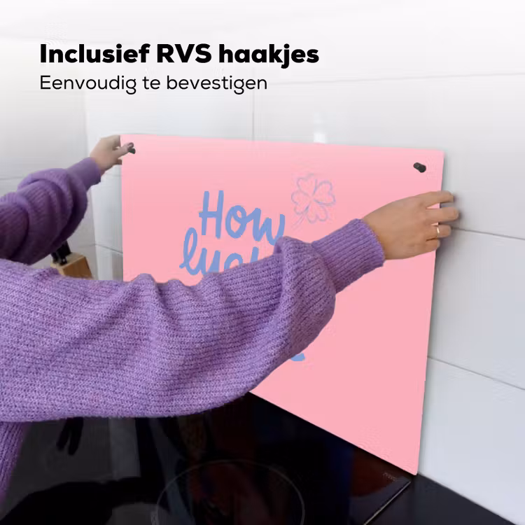 How lucky are we - Klavervier - Roze - Blauw Inductie beschemer met haakjes klein -ky-ophangen-nl