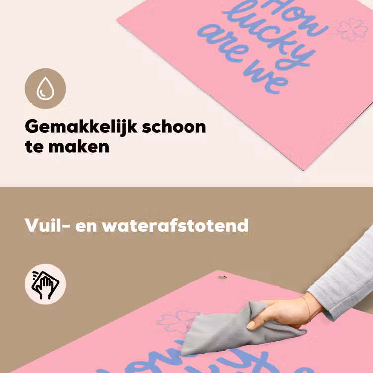 How lucky are we - Klavervier - Roze - Blauw Inductie beschemer met haakjes klein -ky-schoon-nl