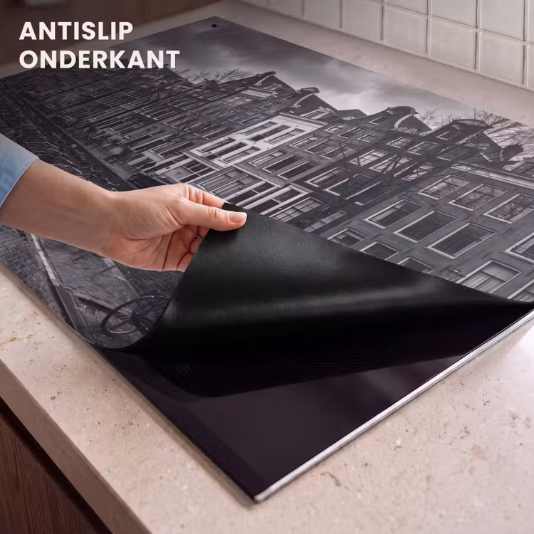 Huis - Gracht - Amsterdam - Architectuur - Zwart-wit Inductie beschemer met haakjes klein -ky-onderkant-nl