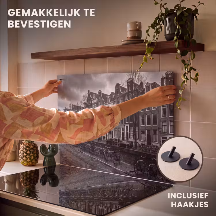 Huis - Gracht - Amsterdam - Architectuur - Zwart-wit Inductie beschemer met haakjes klein -ky-ophangen-nl