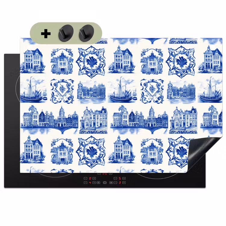 Huizen - Schepen - Blauw Inductie beschemer met haakjes klein 777 -3d