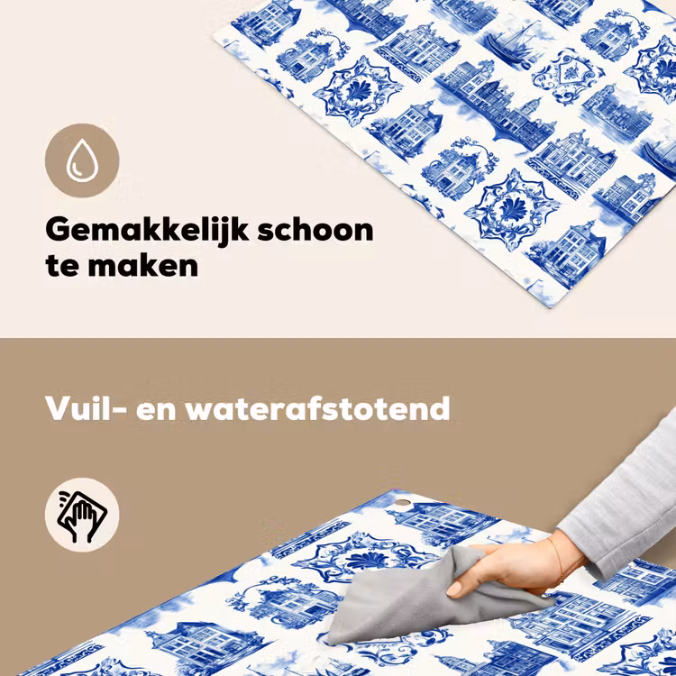 Huizen - Schepen - Blauw Inductie beschemer met haakjes klein 777 -ky-schoon-nl