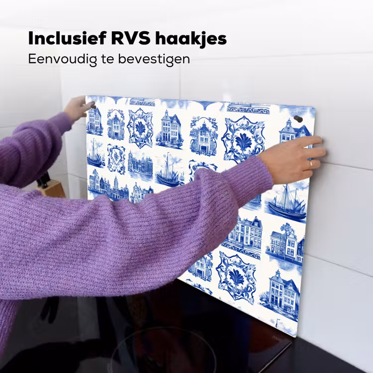 Huizen - Schepen - Blauw Inductie beschemer met haakjes klein 777 -ky-ophangen-nl