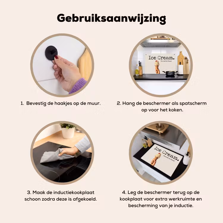 Ice cream - Softijs - Kleurrijk - Kers Inductie beschemer met haakjes klein -ky-gebruik-nl