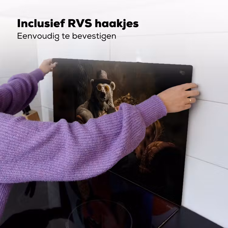 Ijsbeer - Hoed - Bril - Stoel Inductie beschemer met haakjes klein -ky-ophangen-nl