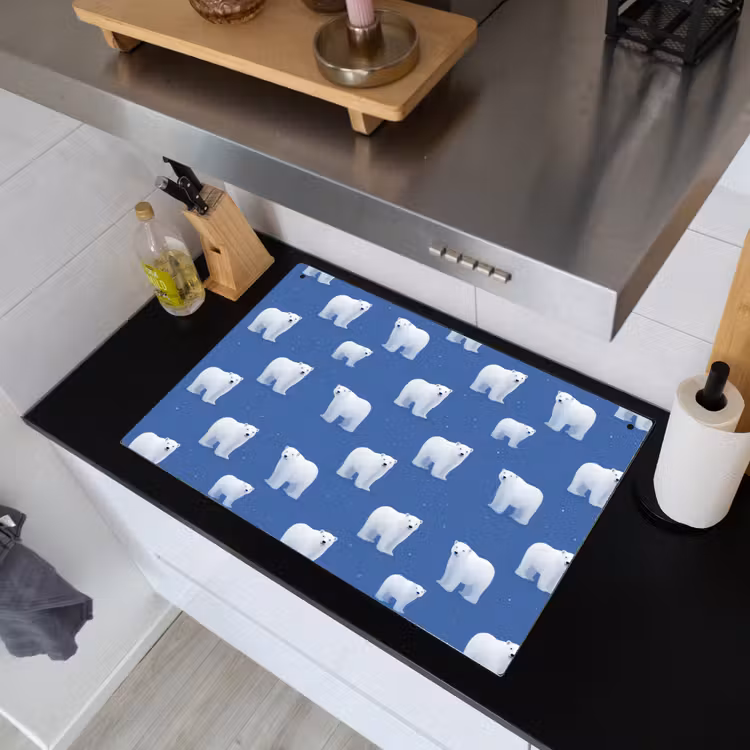 IJsbeer - Patroon - Blauw Inductie beschemer met haakjes klein 777 -sfeer1