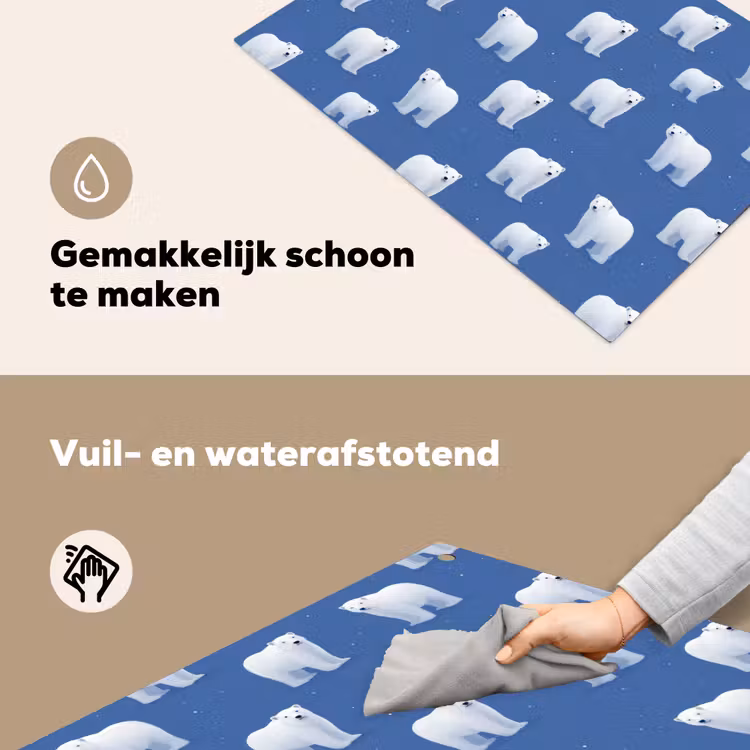 IJsbeer - Patroon - Blauw Inductie beschemer met haakjes klein 777 -ky-schoon-nl