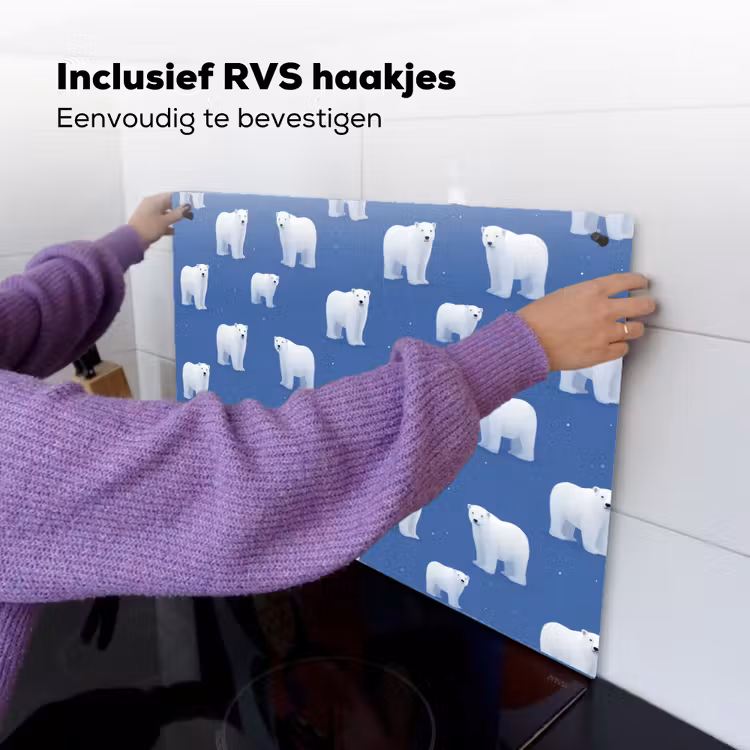 IJsbeer - Patroon - Blauw Inductie beschemer met haakjes klein 777 -ky-ophangen-nl