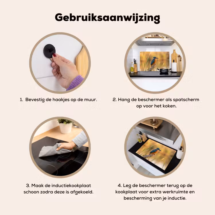 IJsvogel - Tak - Water - Kleurrijk - Levendig Inductie beschemer met haakjes klein -ky-gebruik-nl