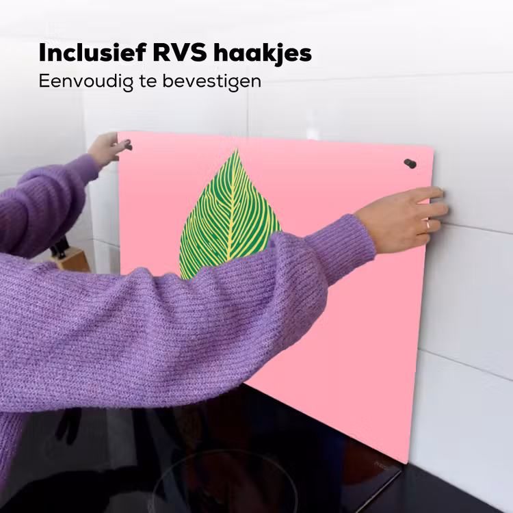 Illustratie - Blad - Minimalistisch - Groen Inductie beschemer met haakjes klein -ky-ophangen-nl