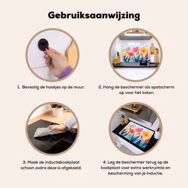 Illustratie - Bloemen - Kleurrijk Inductie beschemer met haakjes klein -ky-gebruik-nl