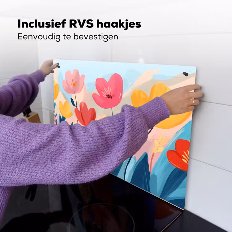 Illustratie - Bloemen - Kleurrijk Inductie beschemer met haakjes klein -ky-ophangen-nl