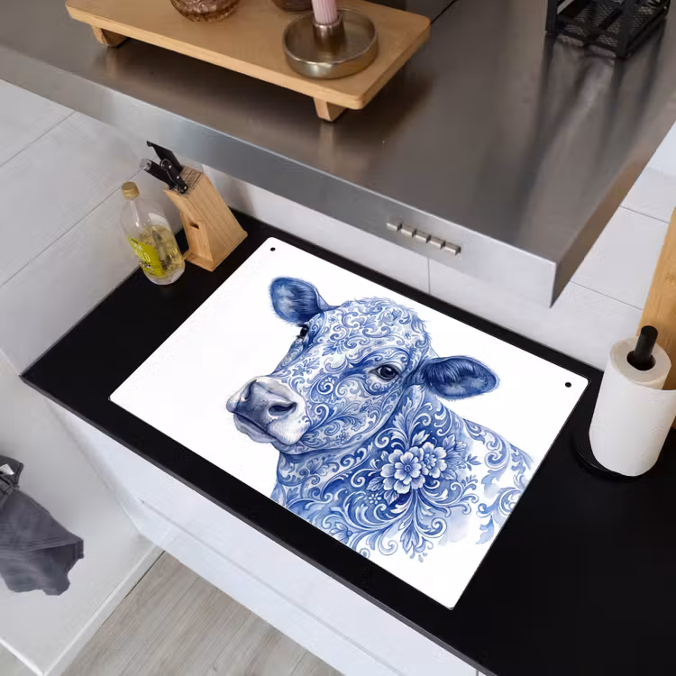 Illustratie - Koe - Blauw Inductie beschemer met haakjes klein -sfeer1