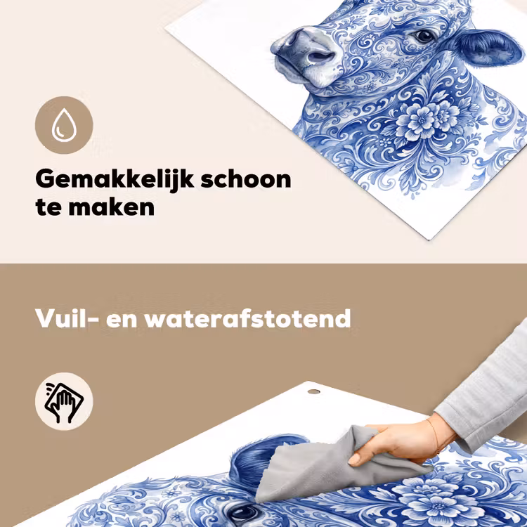 Illustratie - Koe - Blauw Inductie beschemer met haakjes klein -ky-schoon-nl