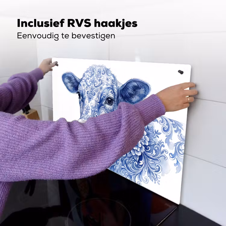 Illustratie - Koe - Blauw Inductie beschemer met haakjes klein -ky-ophangen-nl