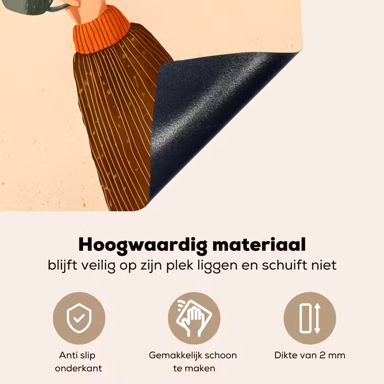 Illustratie - Mokken - Proosten - Bruin Inductie beschemer met haakjes klein -ky-onderkant-nl