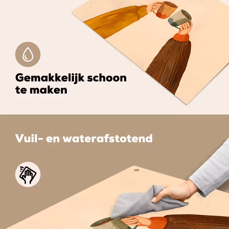 Illustratie - Mokken - Proosten - Bruin Inductie beschemer met haakjes klein -ky-schoon-nl