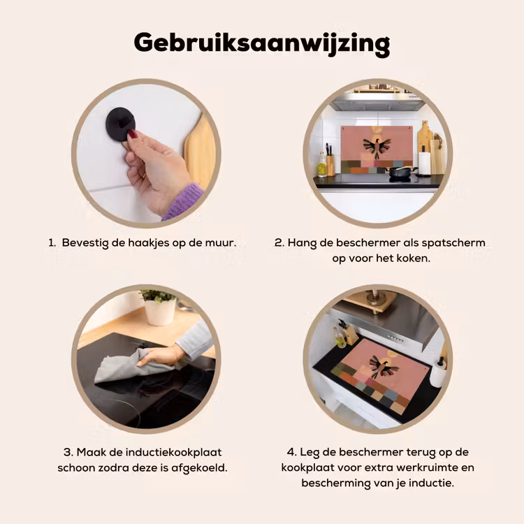 Illustratie - Vogel - Vlakken - Kleurrijk Inductie beschemer met haakjes klein -ky-gebruik-nl