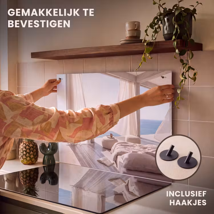 Interieur - Zeezicht - Modern - Rust - Beige Inductie beschemer met haakjes klein -ky-ophangen-nl