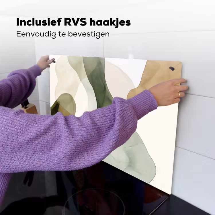 Japandi - Abstract - Groen Inductie beschemer met haakjes klein -ky-ophangen-nl