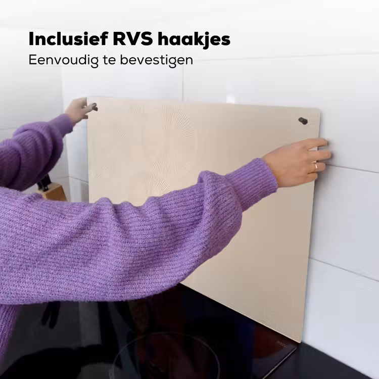 Japandi - Beige - Modern Inductie beschemer met haakjes klein -ky-ophangen-nl