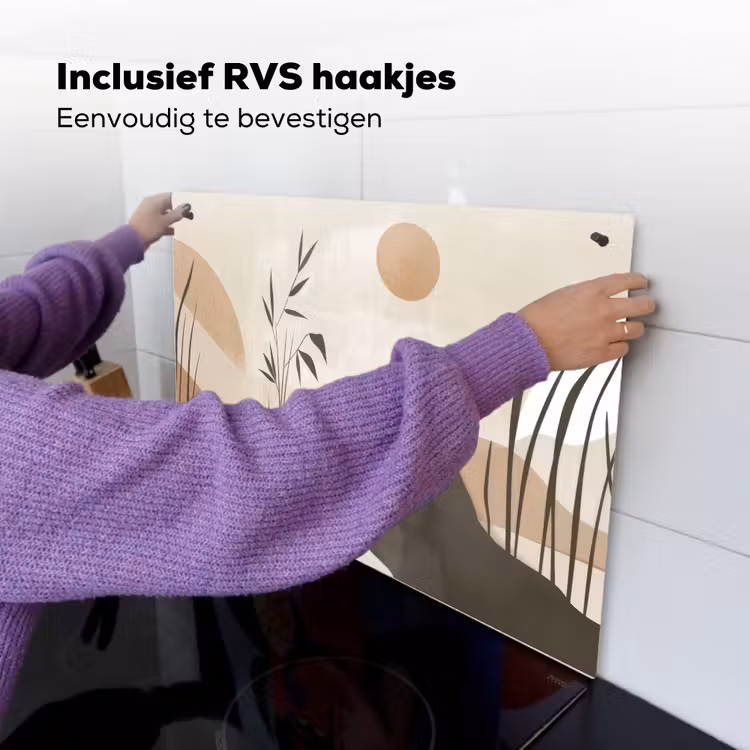 Japandi - Landschap - Beige Inductie beschemer met haakjes klein -ky-ophangen-nl