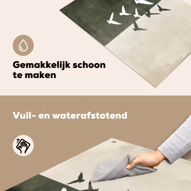 Japandi - Vogel - Groen Inductie beschemer met haakjes klein -ky-schoon-nl