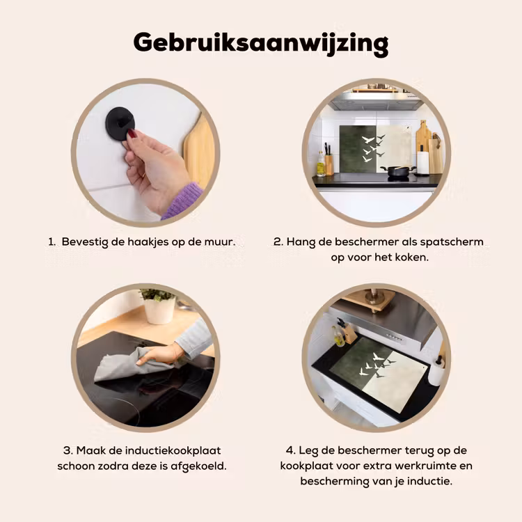 Japandi - Vogel - Groen Inductie beschemer met haakjes klein -ky-gebruik-nl