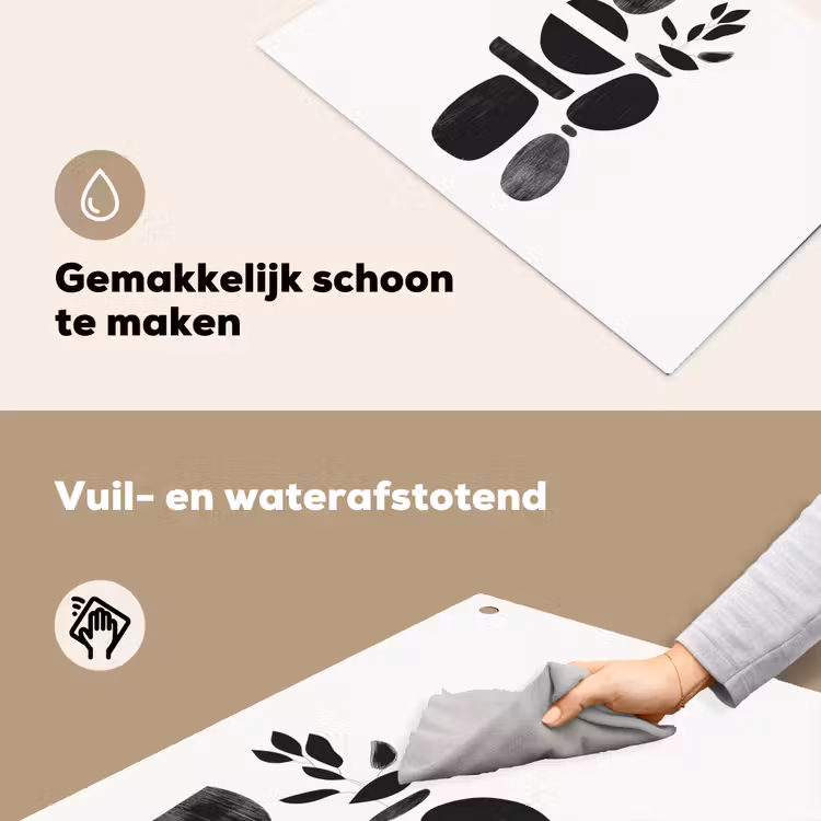 Japandi - Zwart - Abstract Inductie beschemer met haakjes klein -ky-schoon-nl