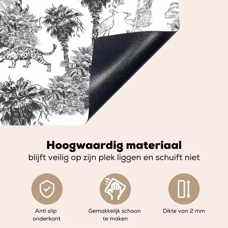 Jungle - Dieren - Grijs Inductie beschemer met haakjes klein 777 -ky-onderkant-nl