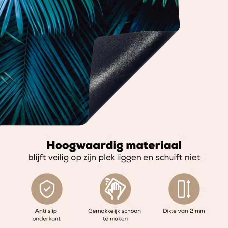Inductie mat - Jungle - Inductie beschermer - Palmblad - Natuur Inductie beschemer met haakjes klein -ky-onderkant-nl