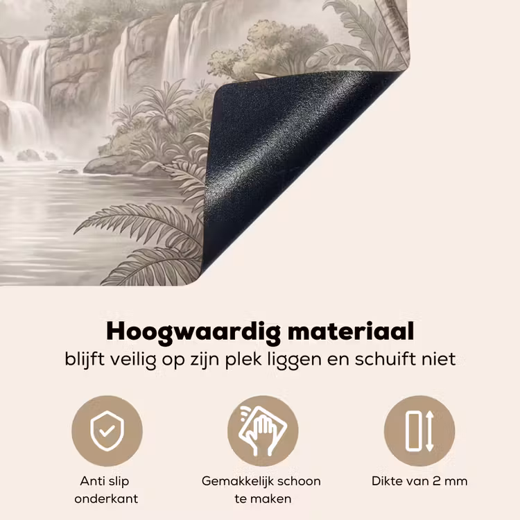 Jungle - Watervallen - Tropisch - Illustratie Inductie beschemer met haakjes klein -ky-onderkant-nl