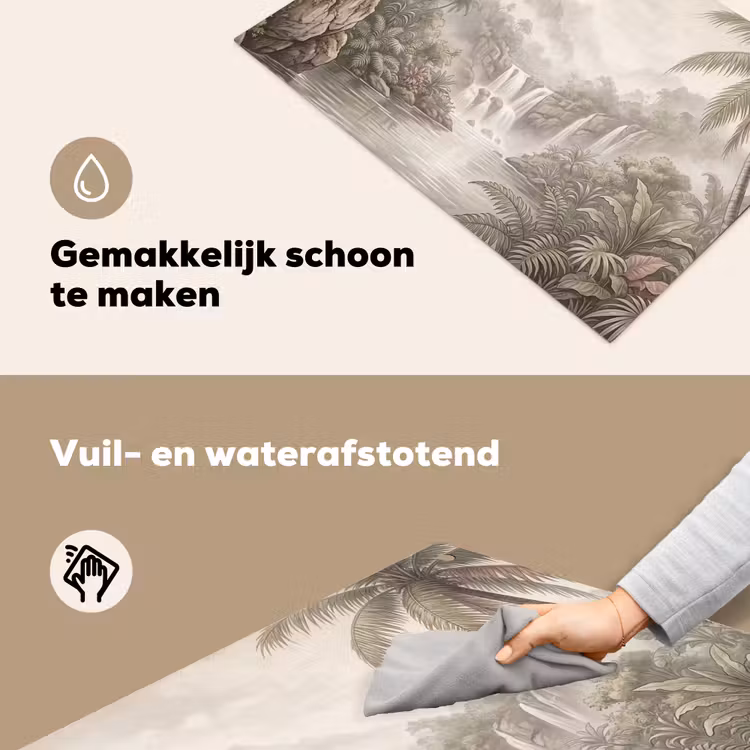 Jungle - Watervallen - Tropisch - Illustratie Inductie beschemer met haakjes klein -ky-schoon-nl