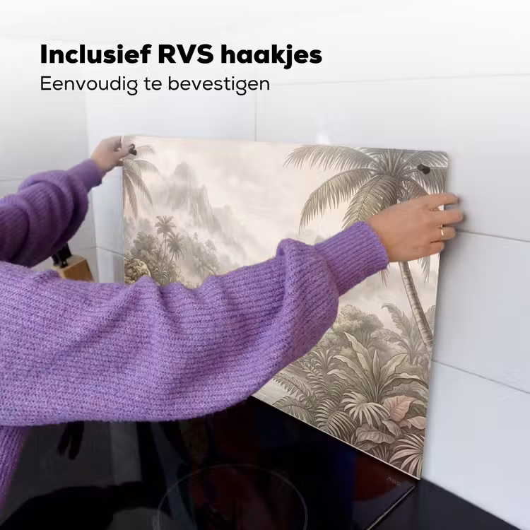 Jungle - Watervallen - Tropisch - Illustratie Inductie beschemer met haakjes klein -ky-ophangen-nl