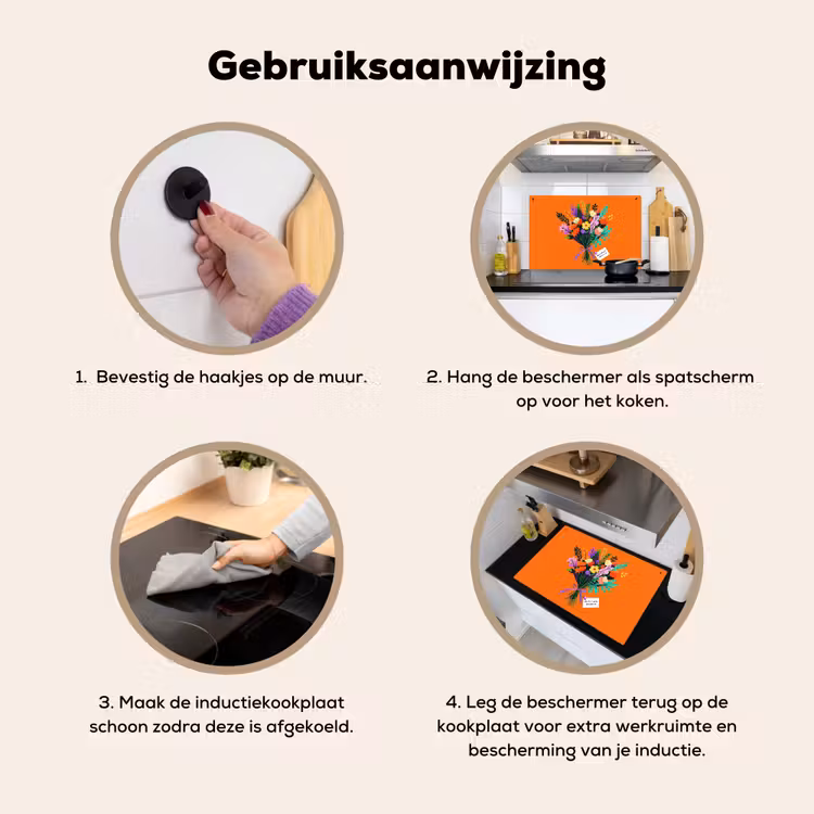 Kaartje - Boeket - Bloemen Inductie beschemer met haakjes klein -ky-gebruik-nl
