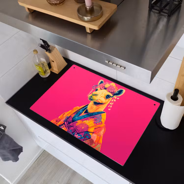 Kameel - Bloemen - Kimono - Waaiers Inductie beschemer met haakjes klein -sfeer1