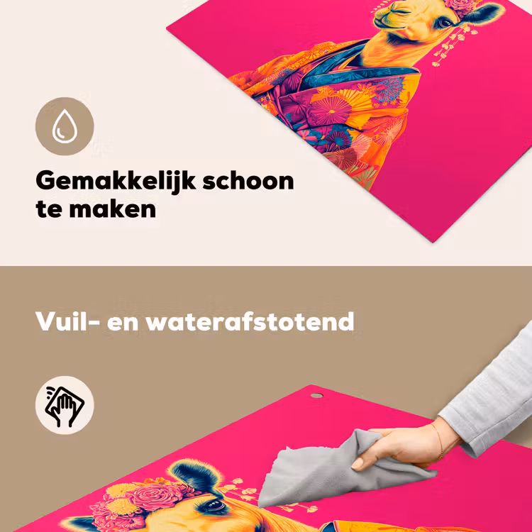Kameel - Bloemen - Kimono - Waaiers Inductie beschemer met haakjes klein -ky-schoon-nl