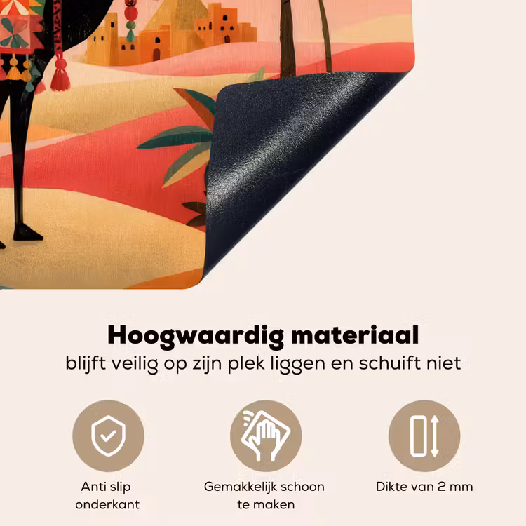 Kameel - Gekleurd tapijt - Duinen - Rode zon Inductie beschemer met haakjes middel -ky-onderkant-nl