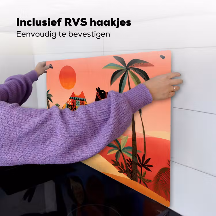Kameel - Gekleurd tapijt - Duinen - Rode zon Inductie beschemer met haakjes middel -ky-ophangen-nl