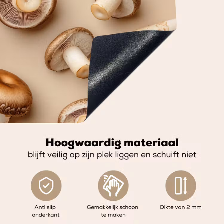 Kastanje Champignons - Beige Inductie beschemer met haakjes klein -ky-onderkant-nl