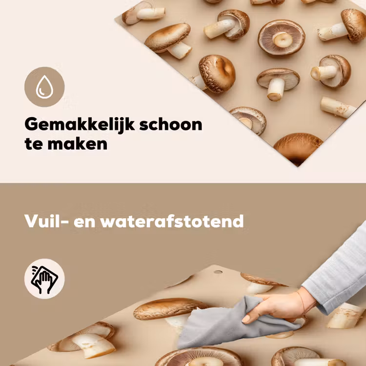 Kastanje Champignons - Beige Inductie beschemer met haakjes klein -ky-schoon-nl