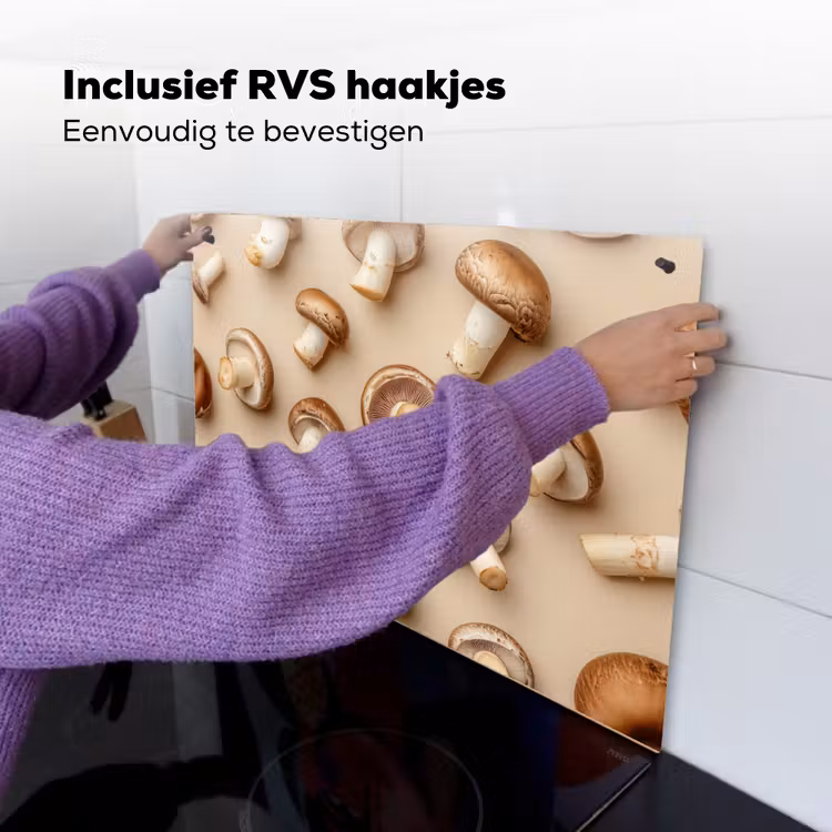 Kastanje Champignons - Beige Inductie beschemer met haakjes klein -ky-ophangen-nl