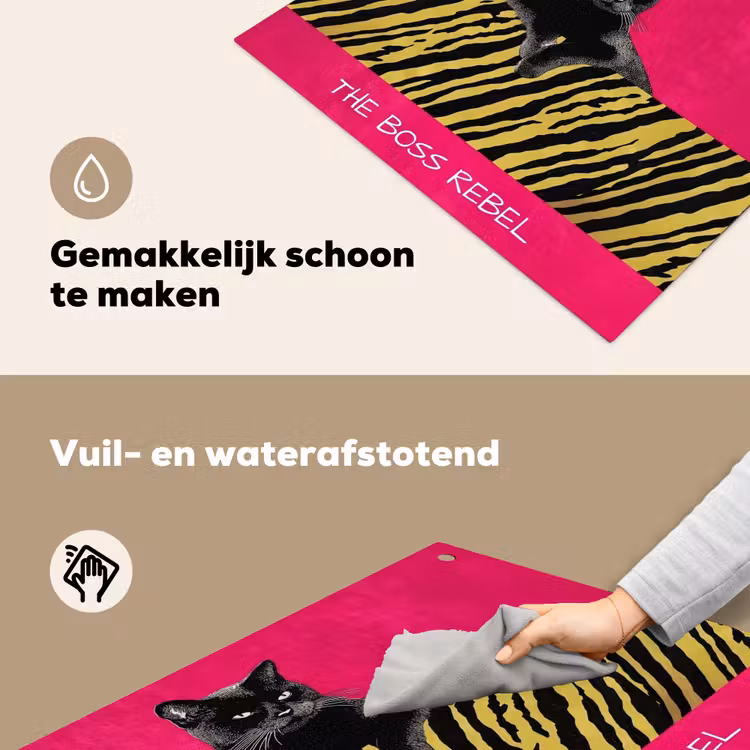 Kat - Baas - Roze - Tijgerprint Inductie beschemer met haakjes middel -ky-schoon-nl