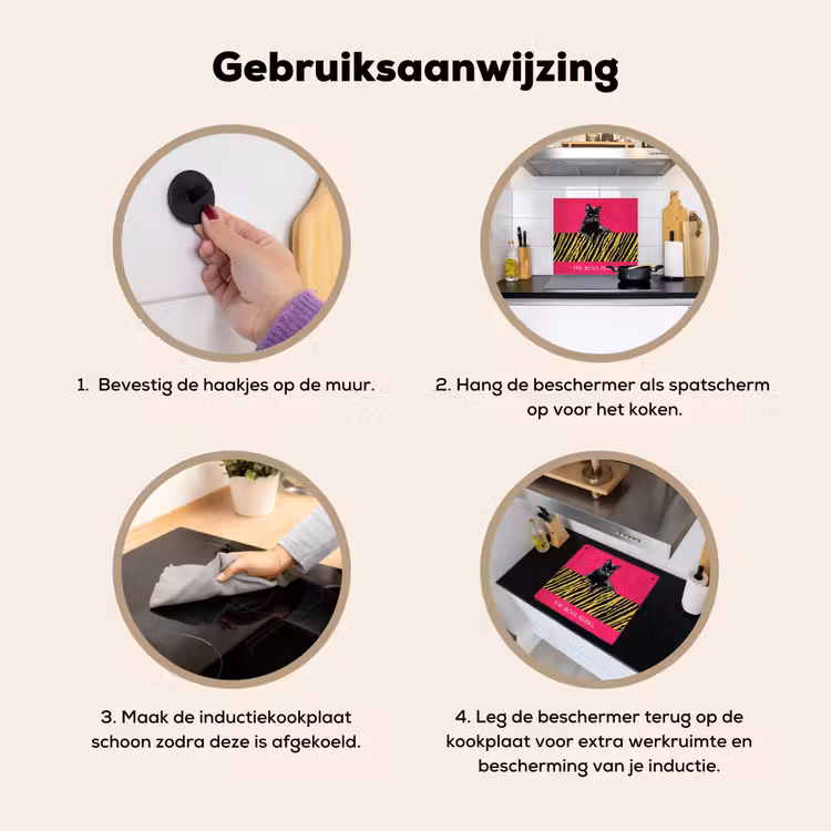 Kat - Baas - Roze - Tijgerprint Inductie beschemer met haakjes middel -ky-gebruik-nl